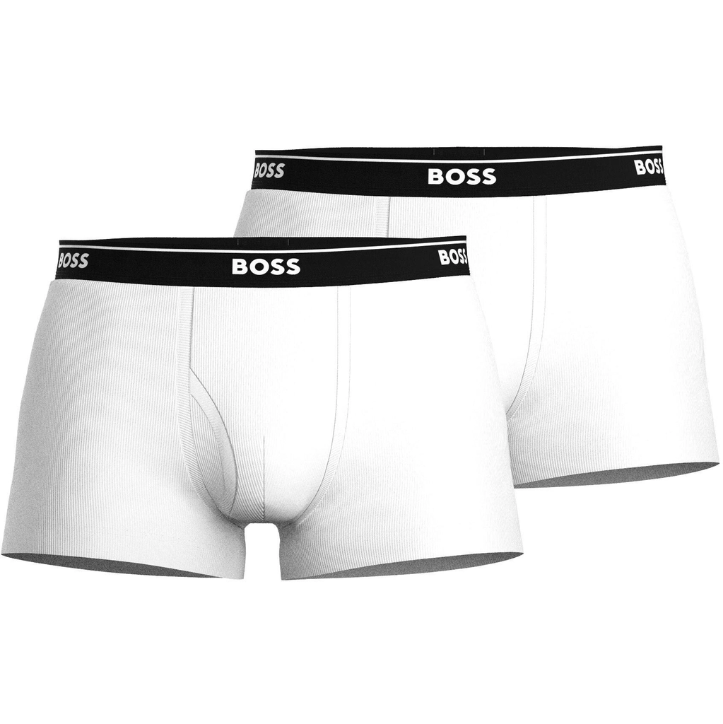 Hugo Boss 2 Pack Logo Waistband Trunks - White 100